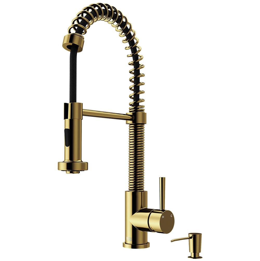 Vigo Edison Pull-Down Spray Kitchen Faucet And Soap Dispenser In Matte Brushed Gold