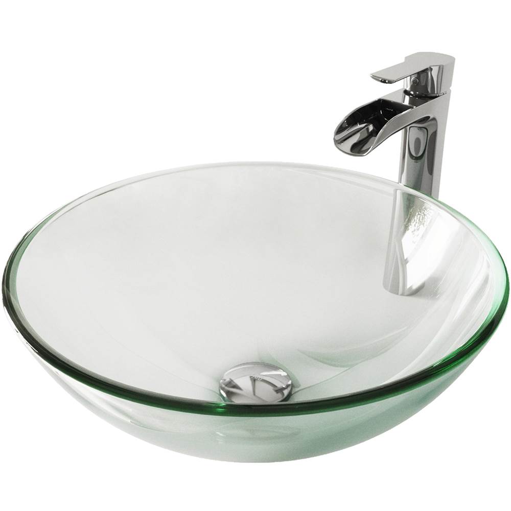 Vigo Crystalline Glass Vessel Bathroom Sink Set With Niko Vessel Faucet In Chrome