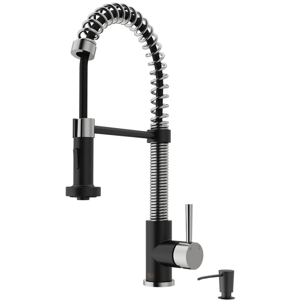 Vigo Edison Pull-Down Spray Kitchen Faucet With Soap Dispenser In Stainless Steel/Matte Black
