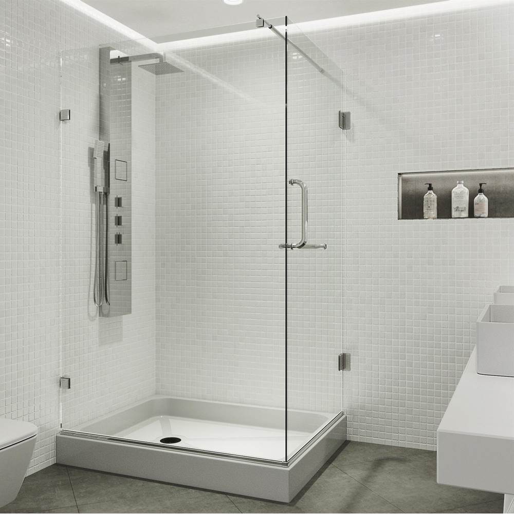Vigo Pacifica 48.125 W X 70.75 H Frameless Hinged Shower Enclosure In Chrome With Shower Base And Handle