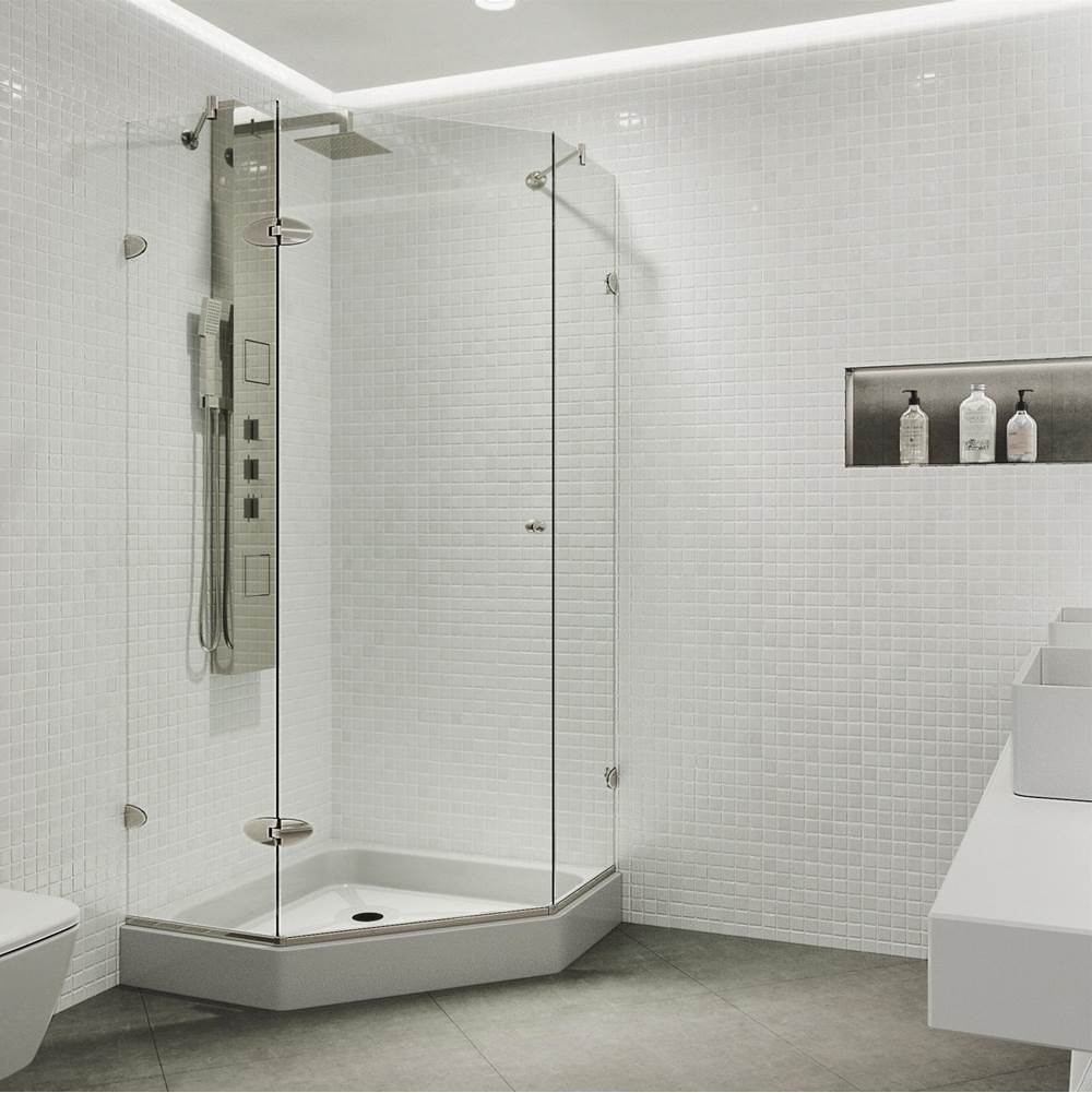 Vigo Verona 36.125 W X 70.375 H Frameless Hinged Shower Enclosure In Brushed Nickel With Shower Base And Handle