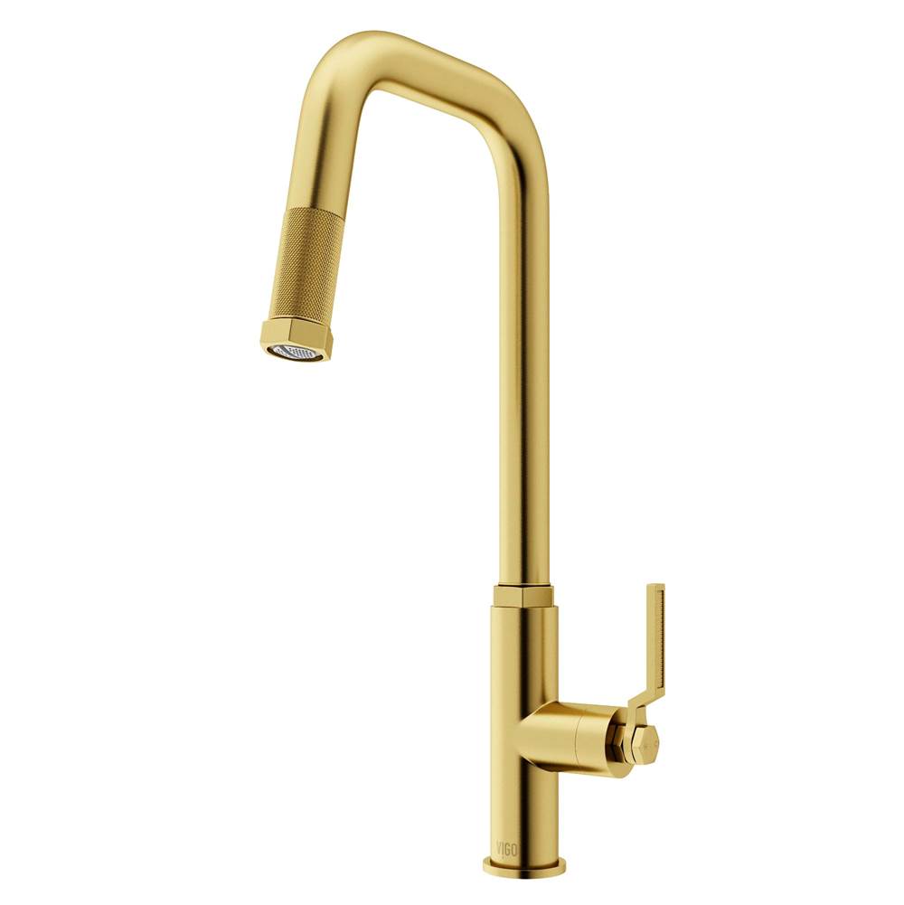 Vigo Hart Angular Single Handle Pull-Down Spout Kitchen Faucet in Matte Brushed Gold