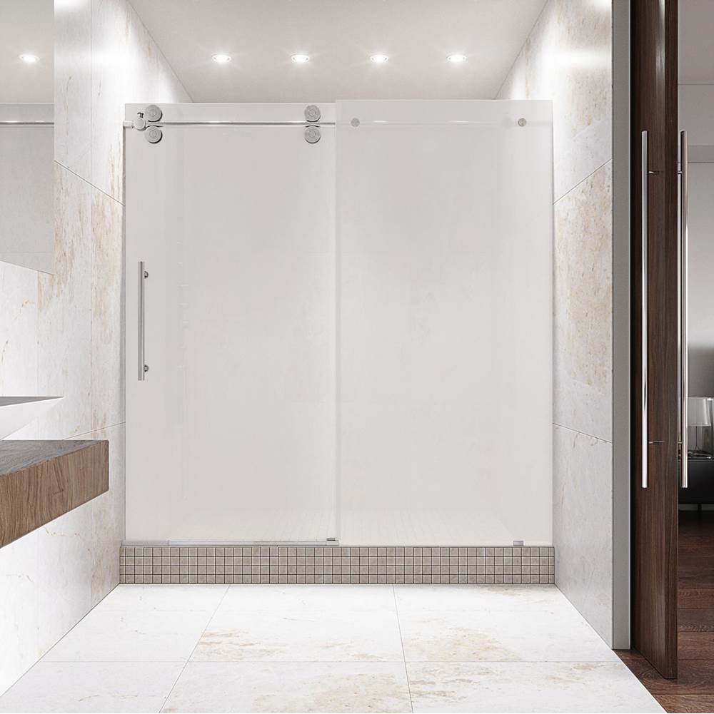 Vigo Elan 56 To 60 In. X 74 In. Frameless Sliding Shower Door In Chrome With Frosted Glass And Handle