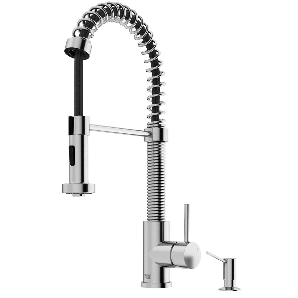 Vigo Edison Single Handle Pull-Down Sprayer Kitchen Faucet Set with Soap Dispenser in Stainless Steel
