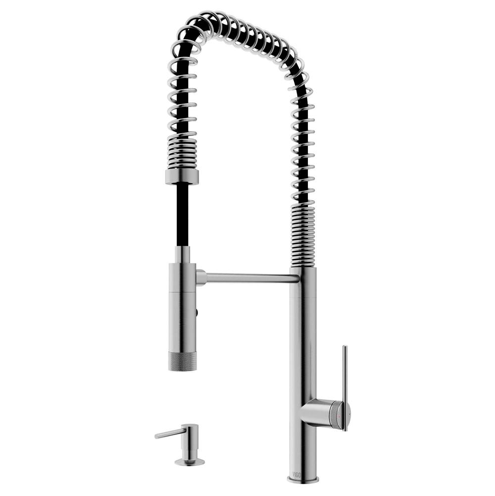 Vigo Sterling Single Handle Pull-Down Sprayer Kitchen Faucet Set with Soap Dispenser in Stainless Steel