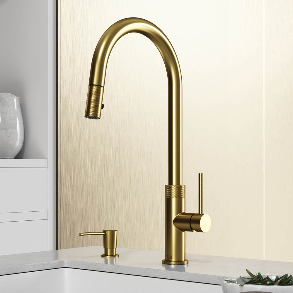 Vigo Bristol Pull-Down Kitchen Faucet with Soap Dispenser in Matte Brushed Gold