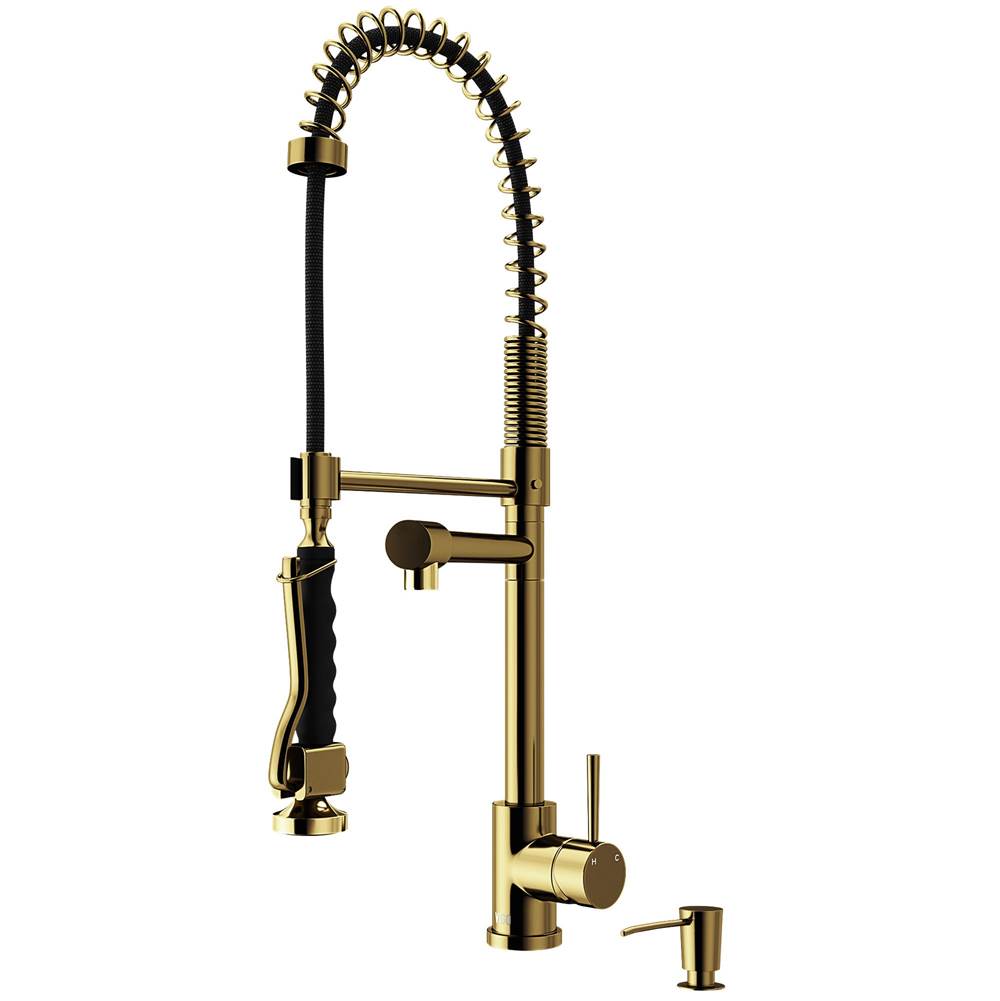 Vigo Zurich Pull-Down Spray Kitchen Faucet And Soap Dispenser In Matte Brushed Gold