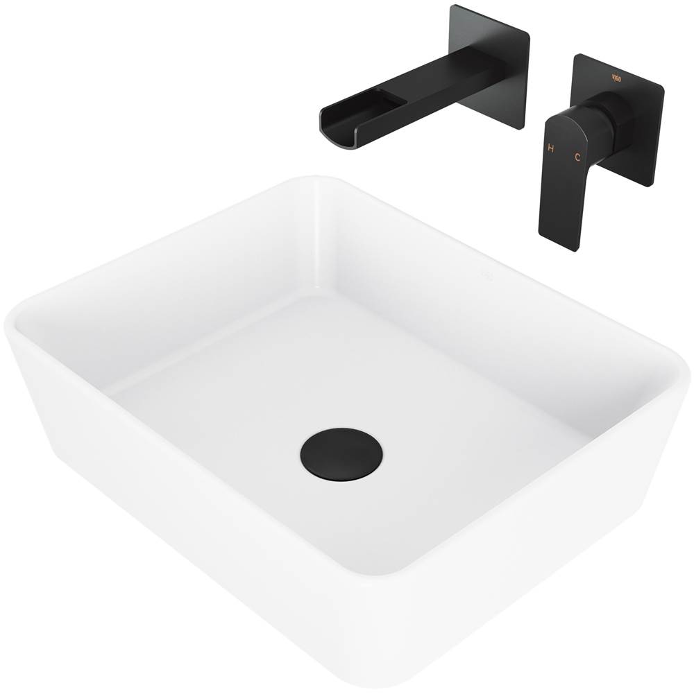 Vigo Marigold Matte Stone Vessel Bathroom Sink Set With Atticus Wall Mount Faucet In Matte Black