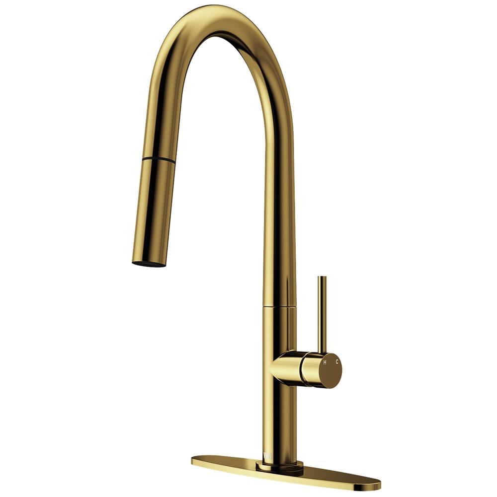 Vigo Greenwich Pull-Down Spray Kitchen Faucet And Deck Plate In Matte Brushed Gold