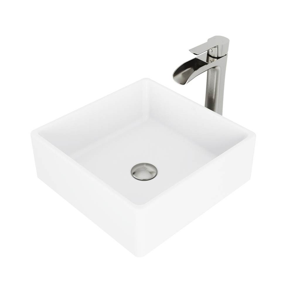 Vigo Dianthus Matte Stone Vessel Bathroom Sink Set With Niko Vessel Faucet In Brushed Nickel