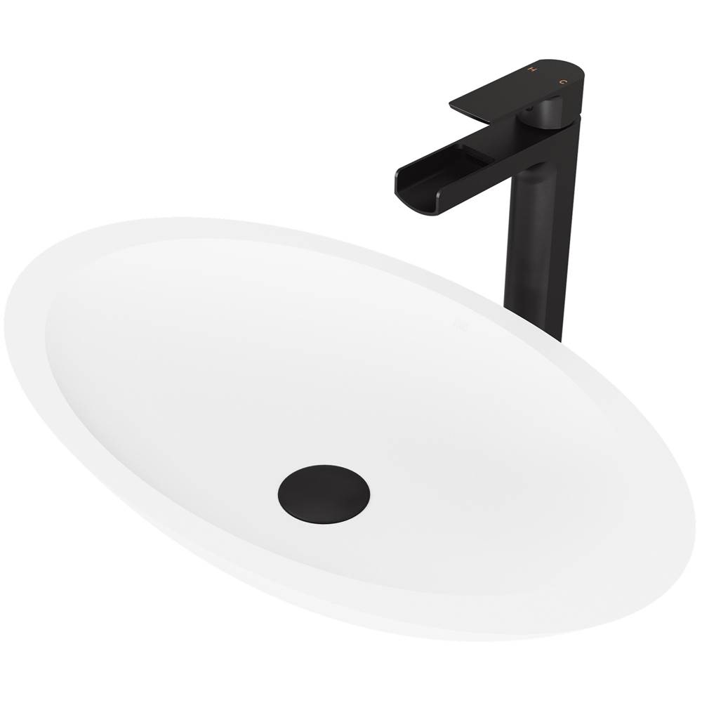 Vigo Wisteria Matte Stone Vessel Bathroom Sink Set With Amada Faucet In Matte Black