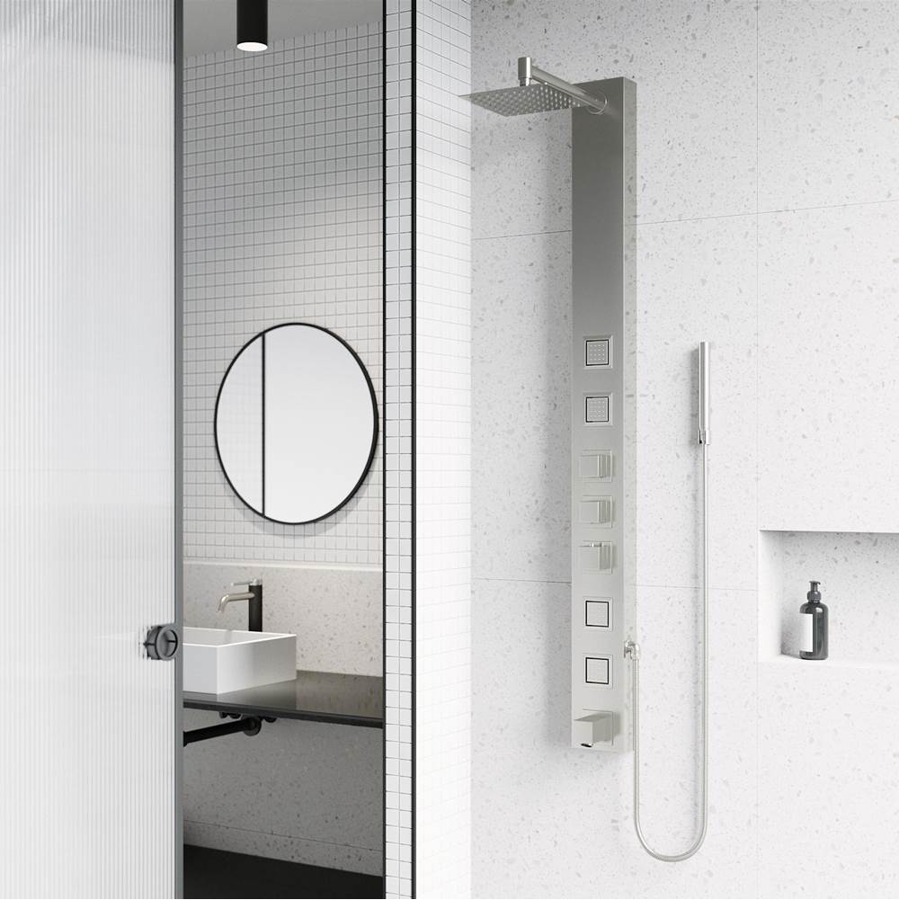 Vigo Bowery 5 in. 4-Jet High Pressure Square Shower System with Tub Filler in Stainless Steel
