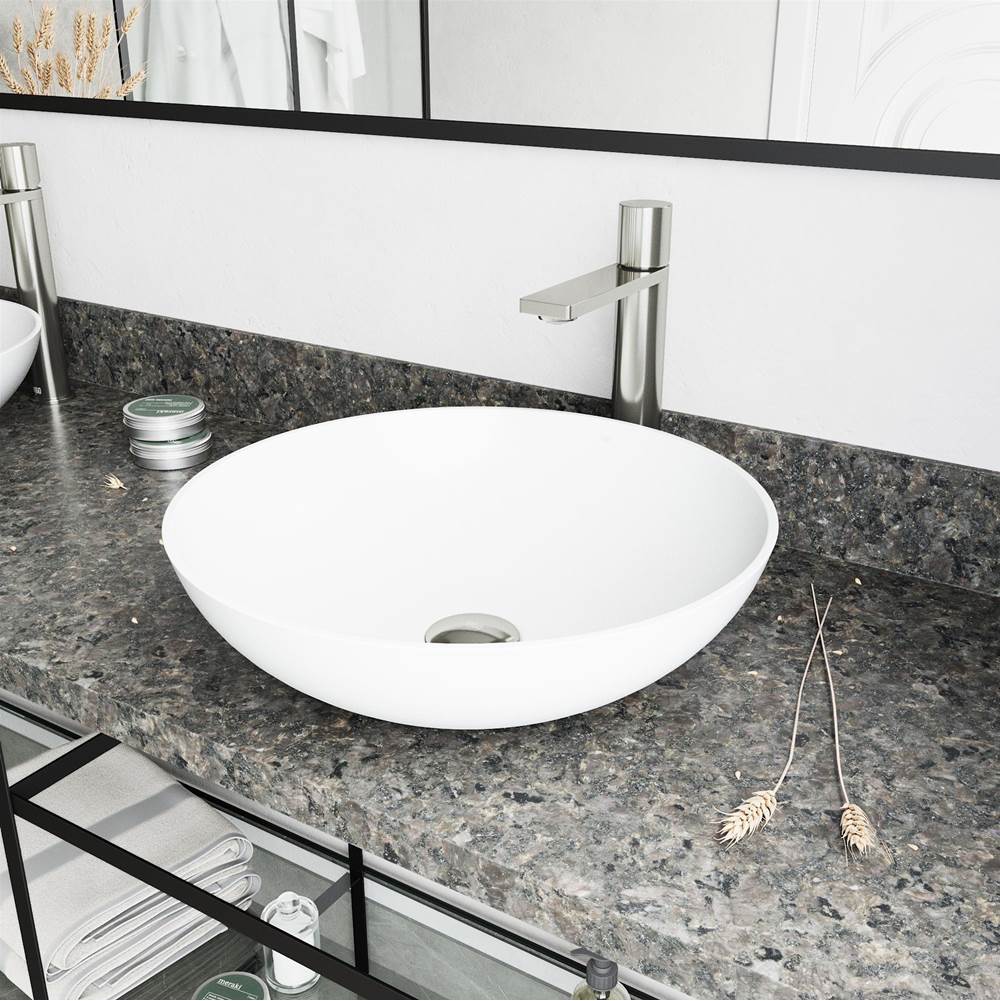 Vigo Lotus Matte Stone Vessel Bathroom Sink and Gotham Faucet in Brushed Nickel