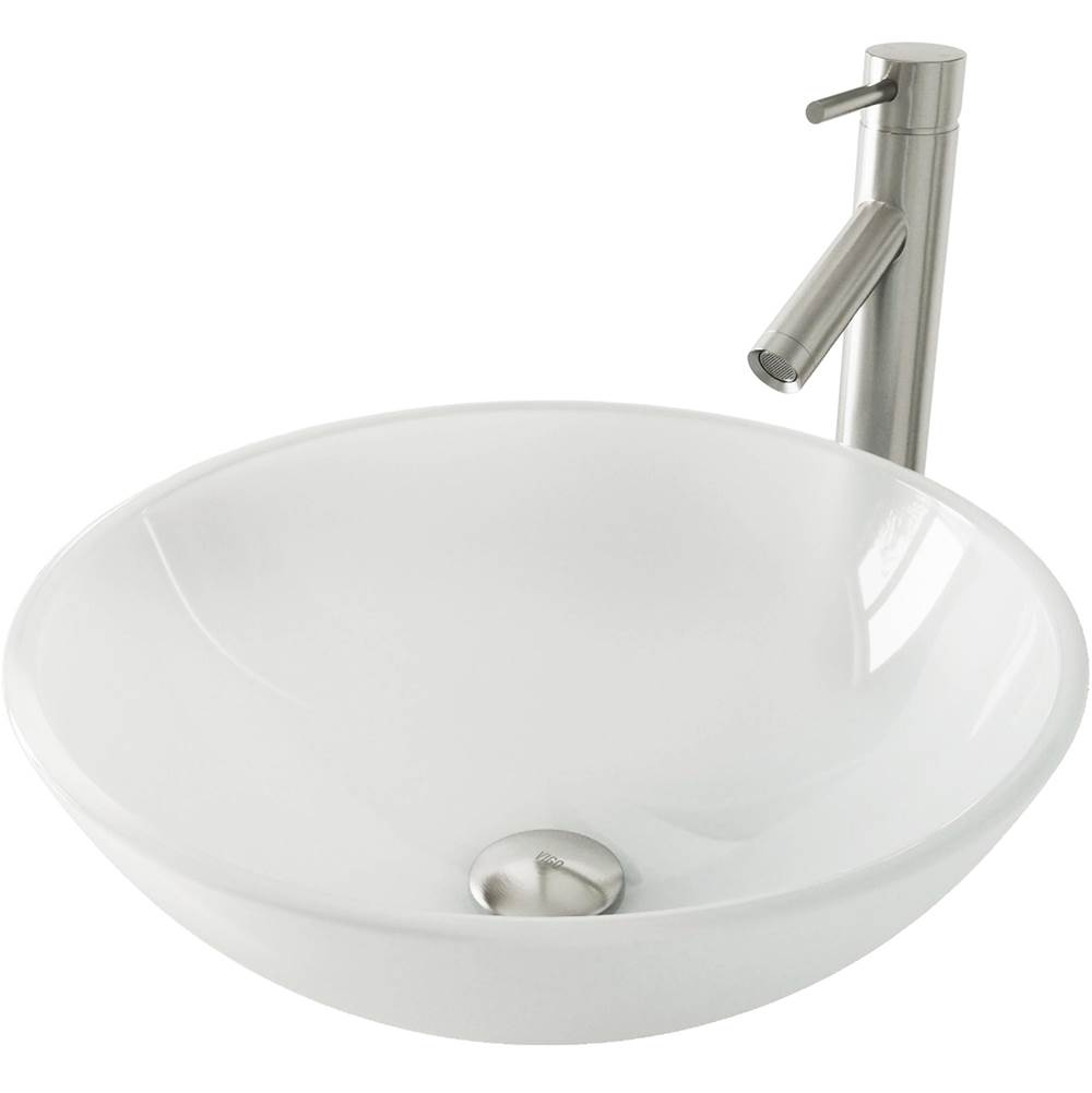 Vigo White Frost Glass Vessel Bathroom Sink Set With Dior Vessel Faucet In Brushed Nickel