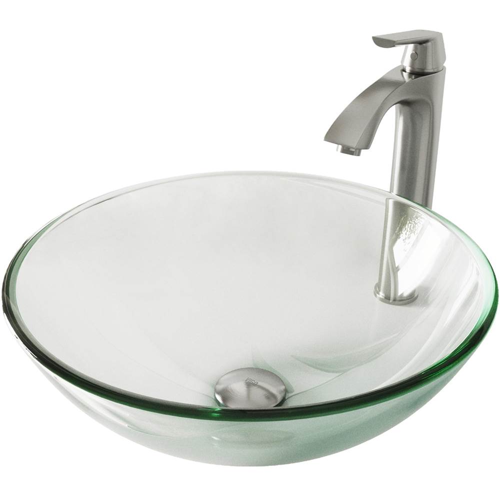 Vigo Crystalline Glass Vessel Bathroom Sink Set With Linus Vessel Faucet In Brushed Nickel