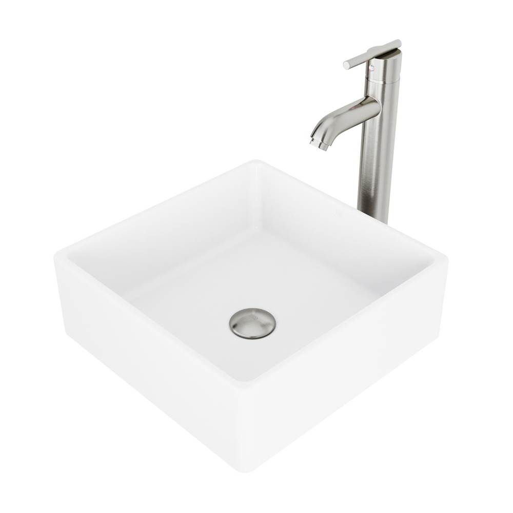 Vigo Dianthus Matte Stone Vessel Bathroom Sink Set With Seville Vessel Faucet In Brushed Nickel