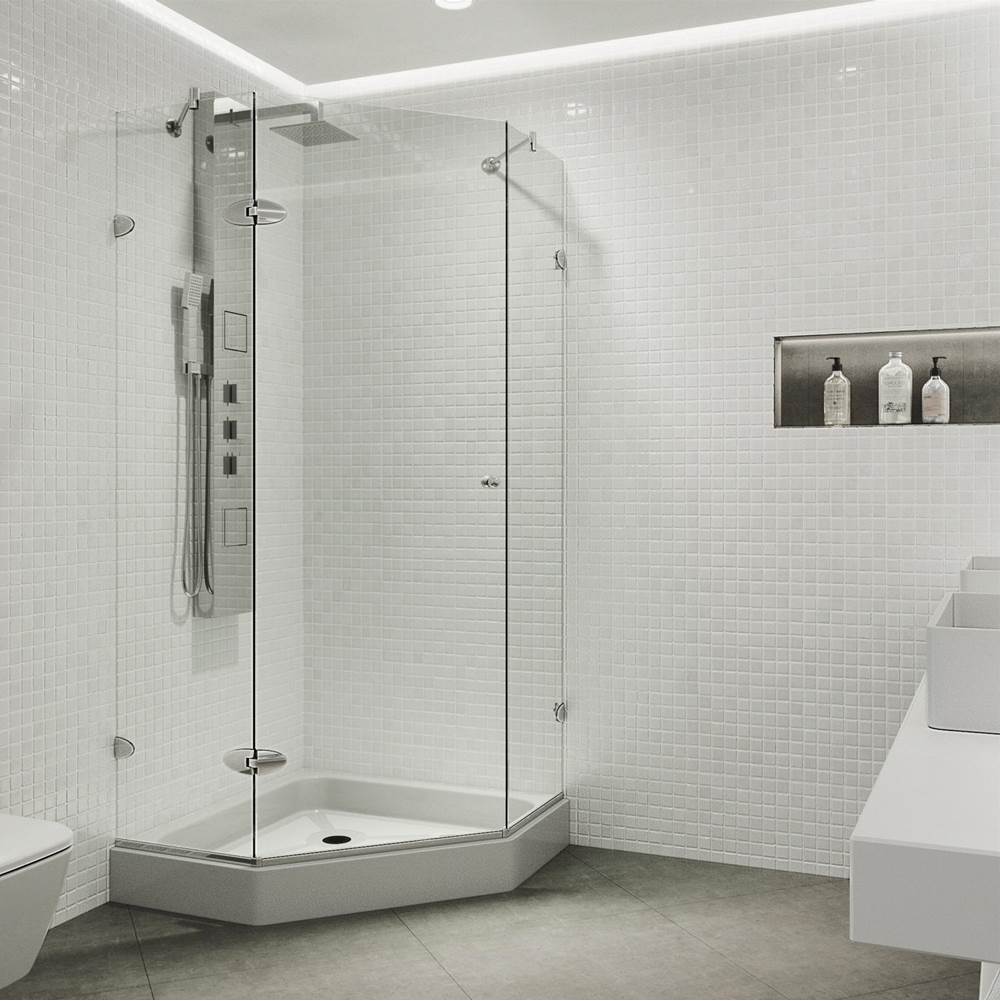 Vigo Verona 40.25 W X 70.375 H Frameless Hinged Shower Enclosure In Chrome With Shower Base And Handle