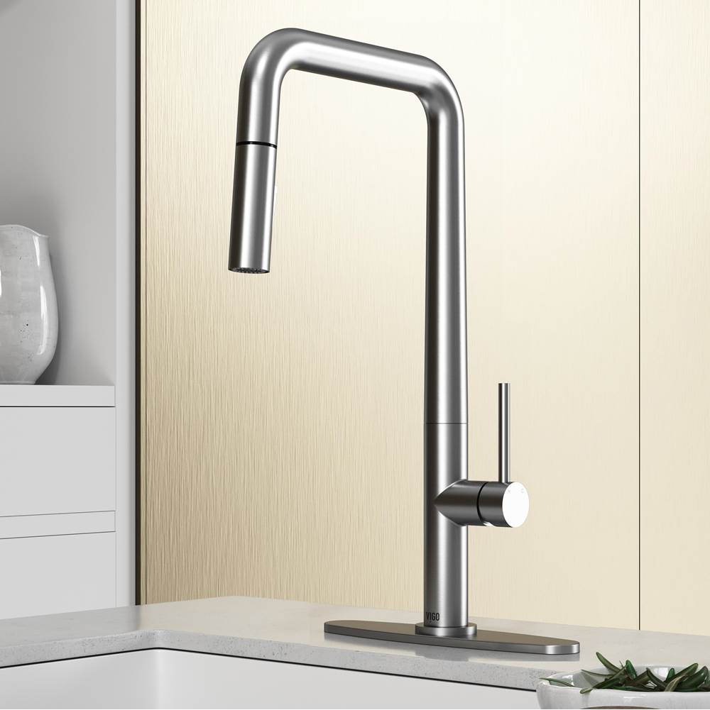 Vigo Parsons Pull-Down Kitchen Faucet with Deck Plate in Stainless Steel
