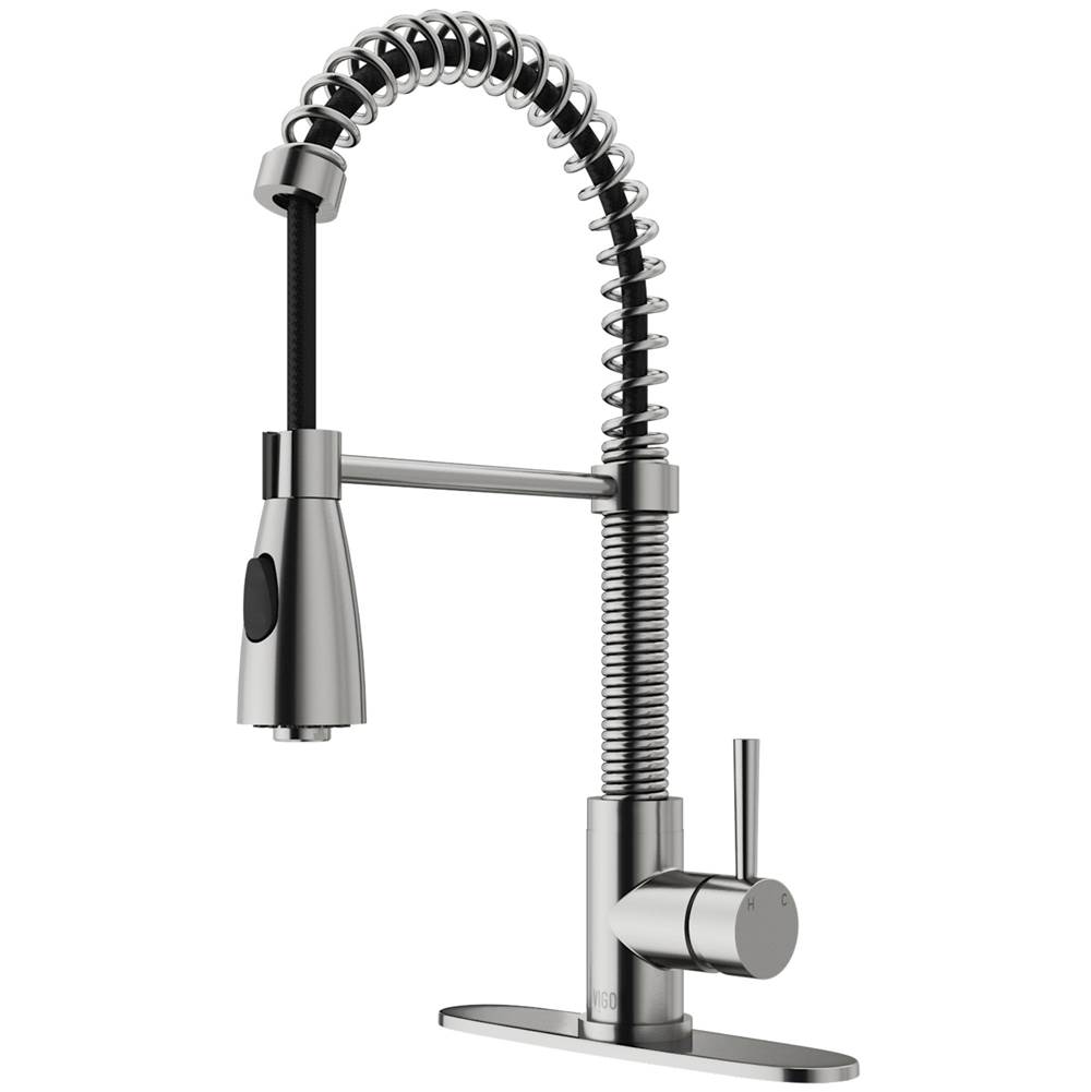 Vigo Brant Pull-Down Spray Kitchen Faucet With Deck Plate In Stainless Steel