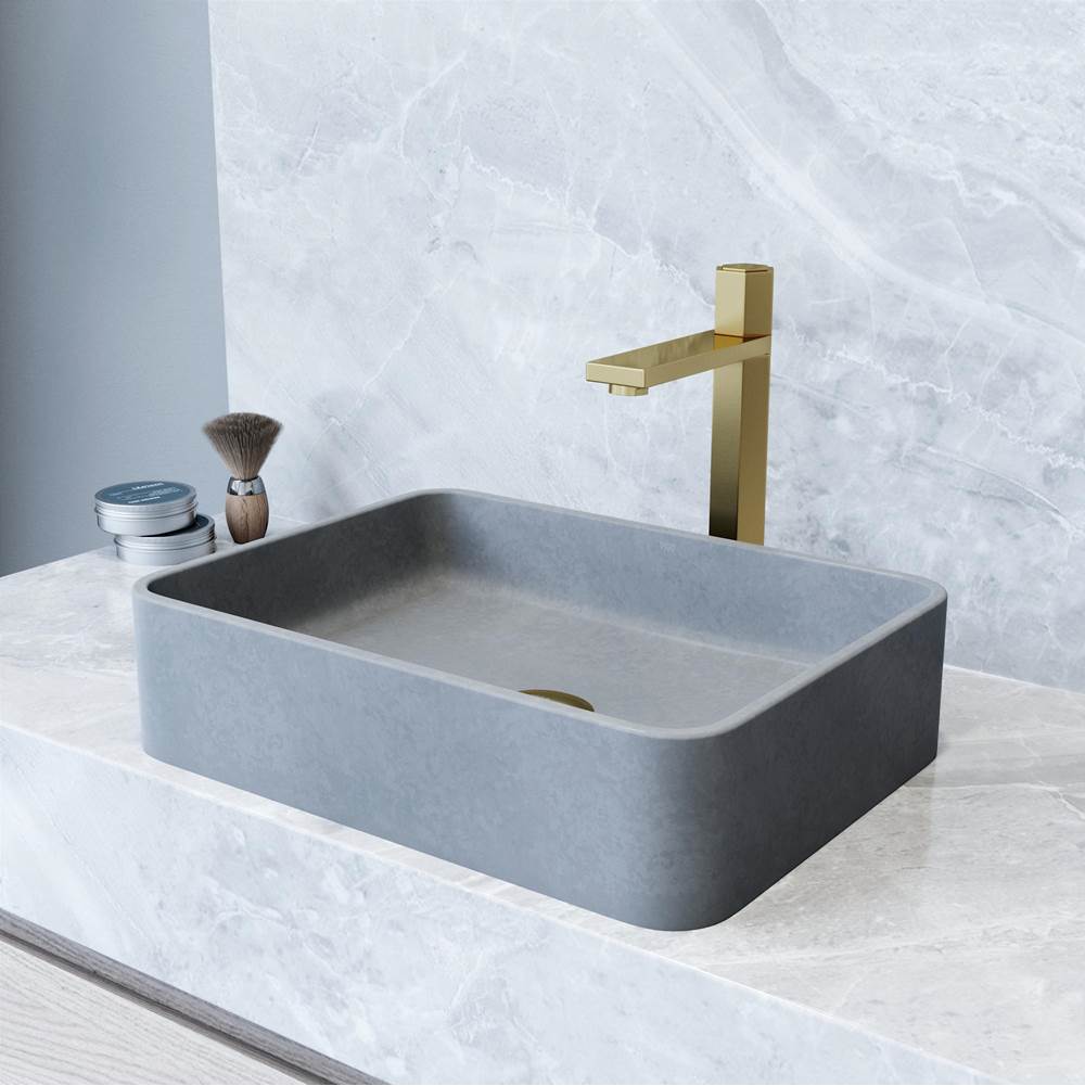 Vigo Segovia Gothic Gray Concreto Stone 16 in. L x 12 in. W x 4 in. H Rectangular Vessel Bathroom Sink