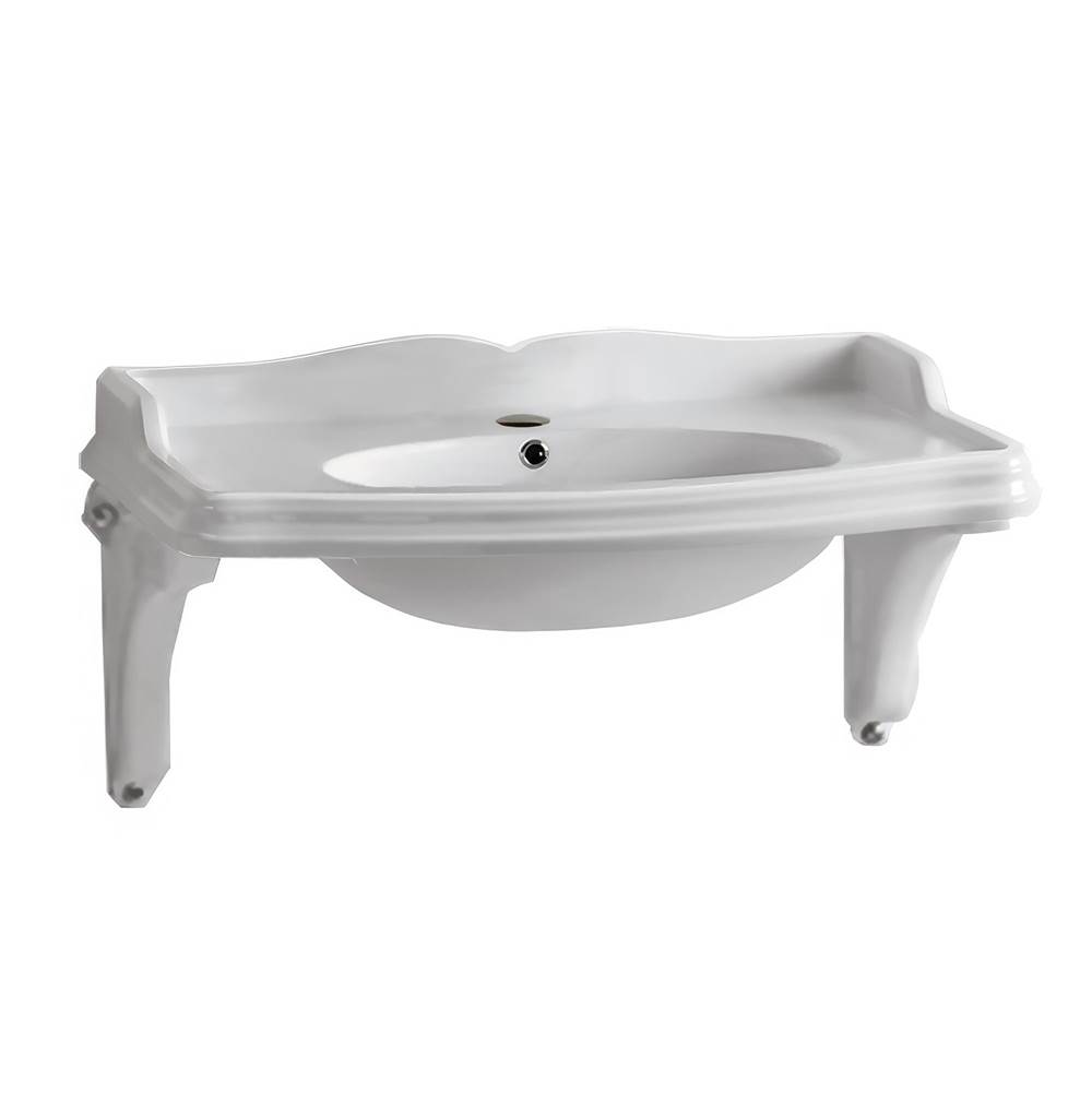 Whitehaus Collection Isabella Collection 40'' Rectangular Wall Mount Basin with Integrated Oval Bowl and Ceramic Shelf Supports
