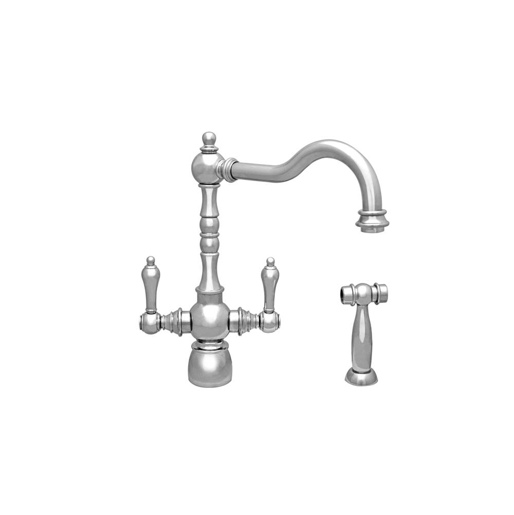 Whitehaus Collection Englishhaus Dual Lever Handle Faucet with Traditional Swivel Spout, Solid Lever Handles and Solid Brass Side Spray