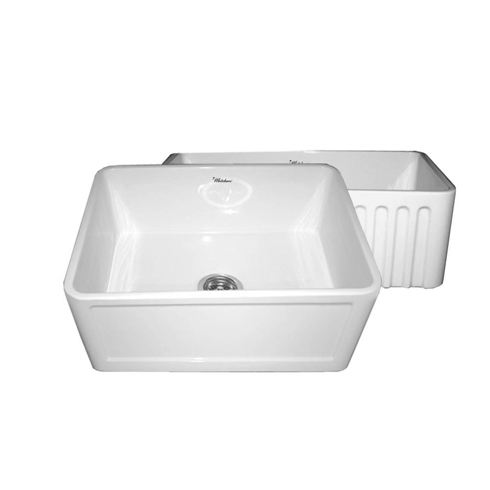 Whitehaus Collection Farmhaus Fireclay Reversible Sink with a Concave Front Apron on One Side and Fluted Front Apron on the Other