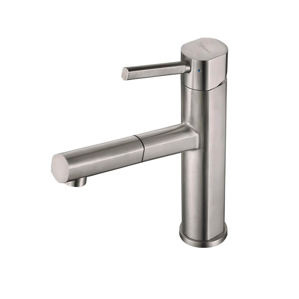 Whitehaus Collection Waterhaus Solid Stainless Steel, Single Hole, Single Lever Kitchen Faucet with Pull-out Spray Head