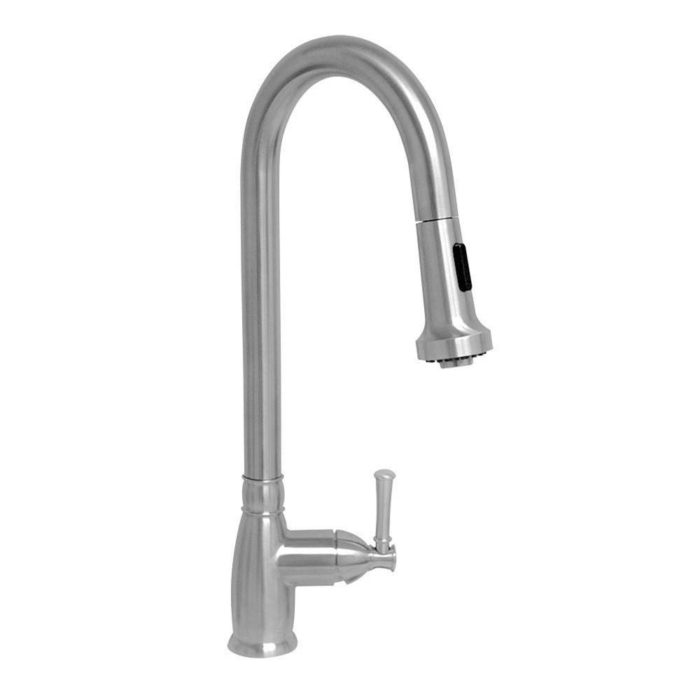 Whitehaus Collection Waterhaus Lead Free Solid Stainless Steel Single-Hole Faucet with Gooseneck Swivel Spout, Pull Down Spray Head and Solid Lever Handle