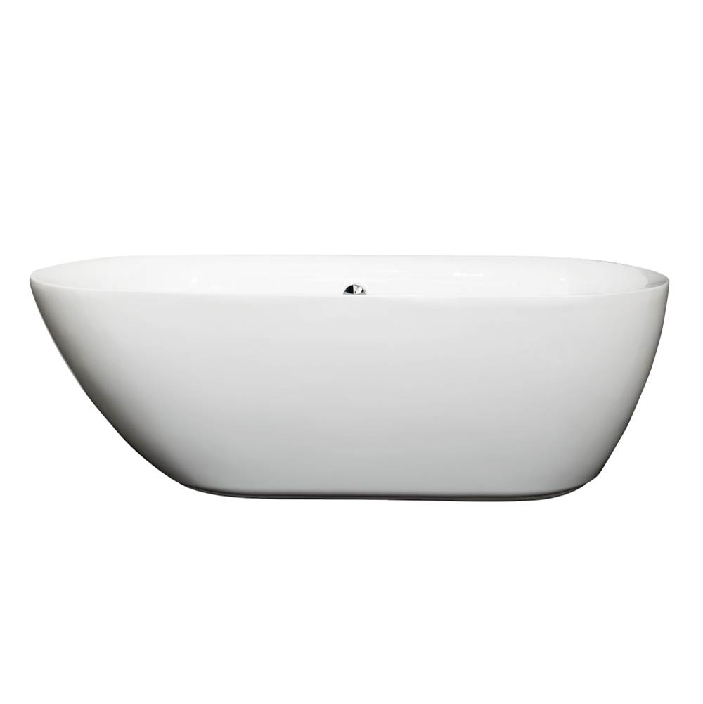 Wyndham Collection Melissa 65 Inch Freestanding Bathtub in White with Polished Chrome Drain and Overflow Trim
