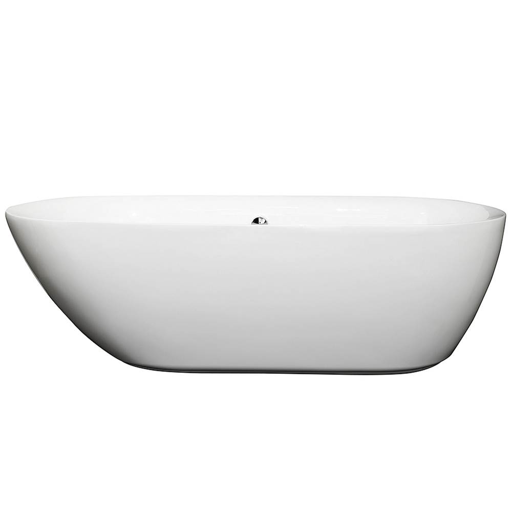 Wyndham Collection Melissa 71 Inch Freestanding Bathtub in White with Polished Chrome Drain and Overflow Trim