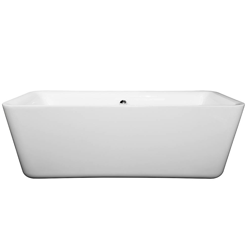 Wyndham Collection Emily 69 Inch Freestanding Bathtub in White with Polished Chrome Drain and Overflow Trim