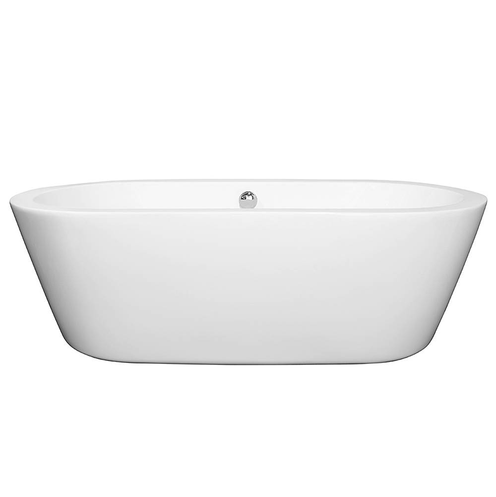 Wyndham Collection Mermaid 71 Inch Freestanding Bathtub in White with Polished Chrome Drain and Overflow Trim