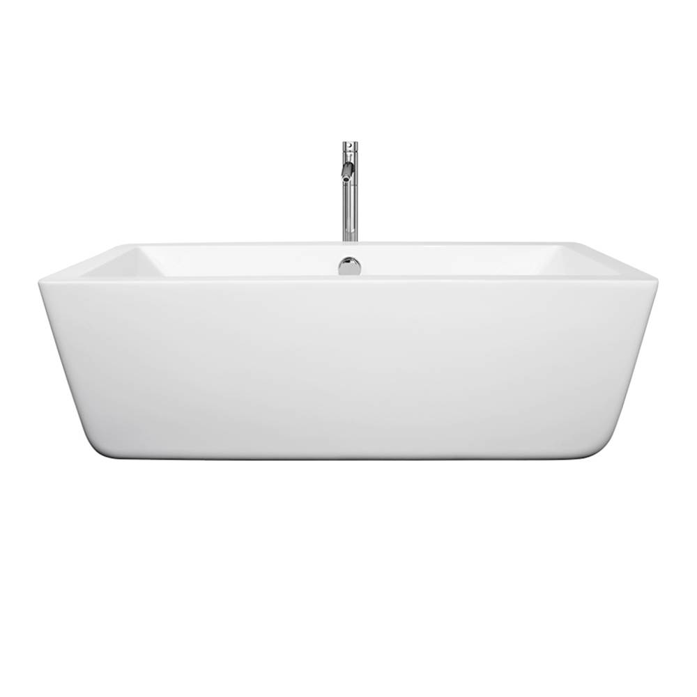 Wyndham Collection Laura 59 Inch Freestanding Bathtub in White with Floor Mounted Faucet, Drain and Overflow Trim in Polished Chrome