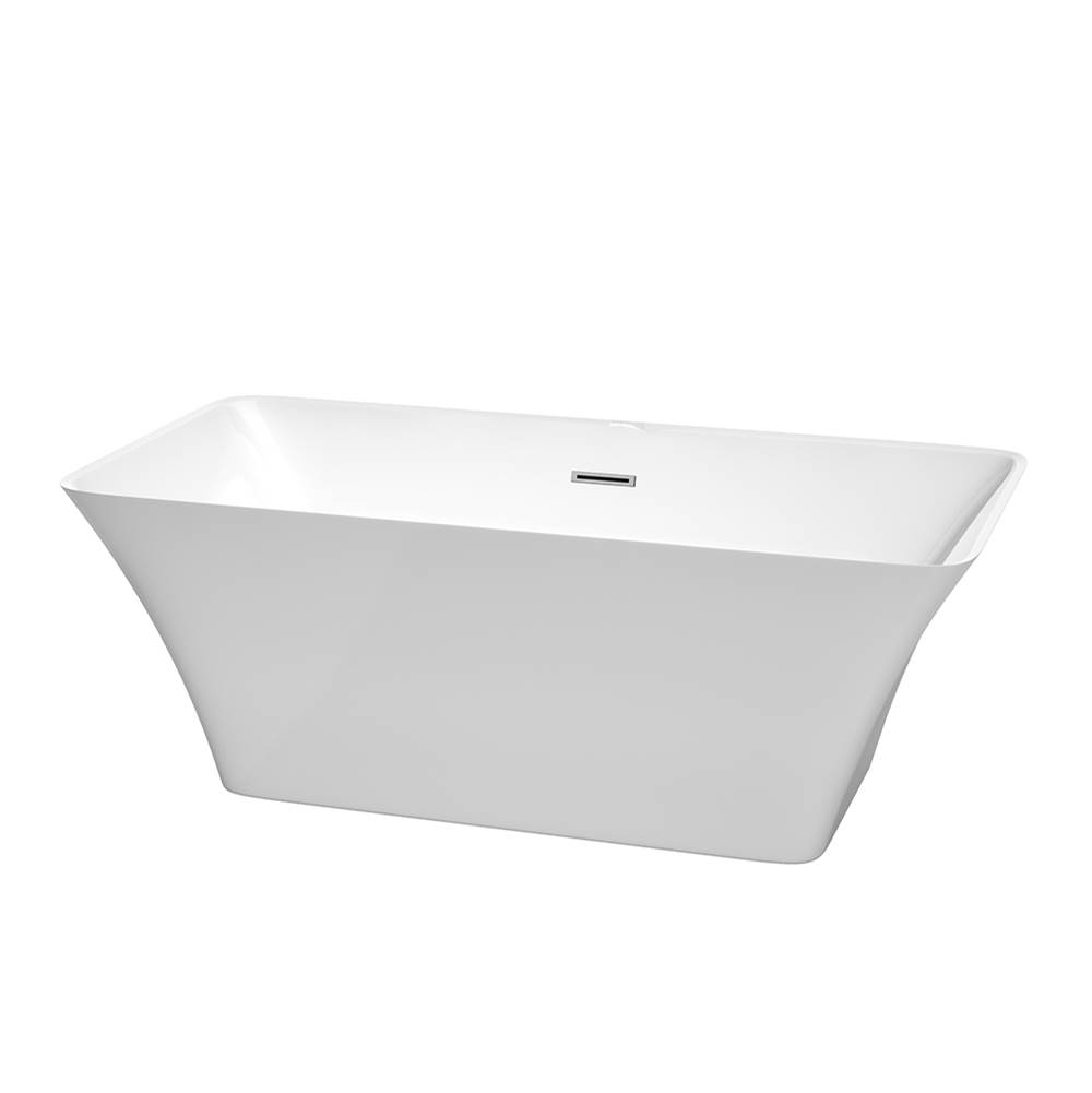 Wyndham Collection Tiffany 59 Inch Freestanding Bathtub in White with Polished Chrome Drain and Overflow Trim