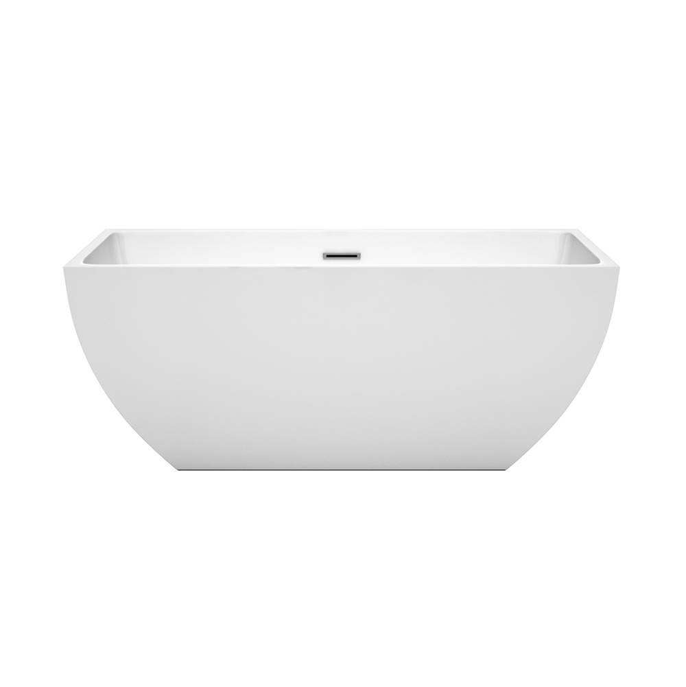 Wyndham Collection Rachel 59 Inch Freestanding Bathtub in White with Polished Chrome Drain and Overflow Trim