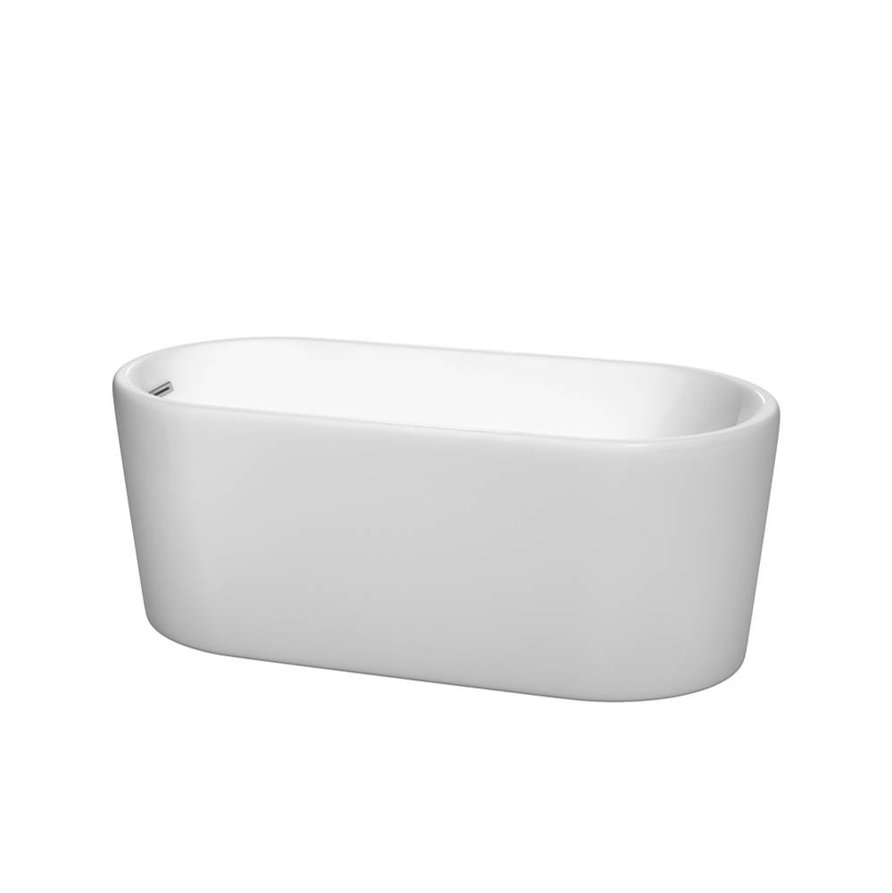 Wyndham Collection Ursula 59 Inch Freestanding Bathtub in White with Polished Chrome Drain and Overflow Trim