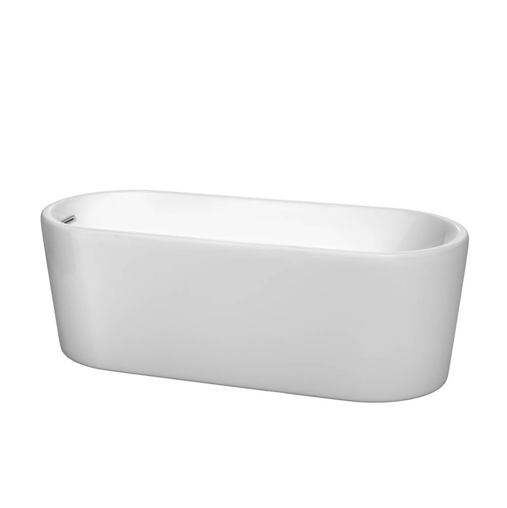 Wyndham Collection Ursula 67 Inch Freestanding Bathtub in White with Polished Chrome Drain and Overflow Trim