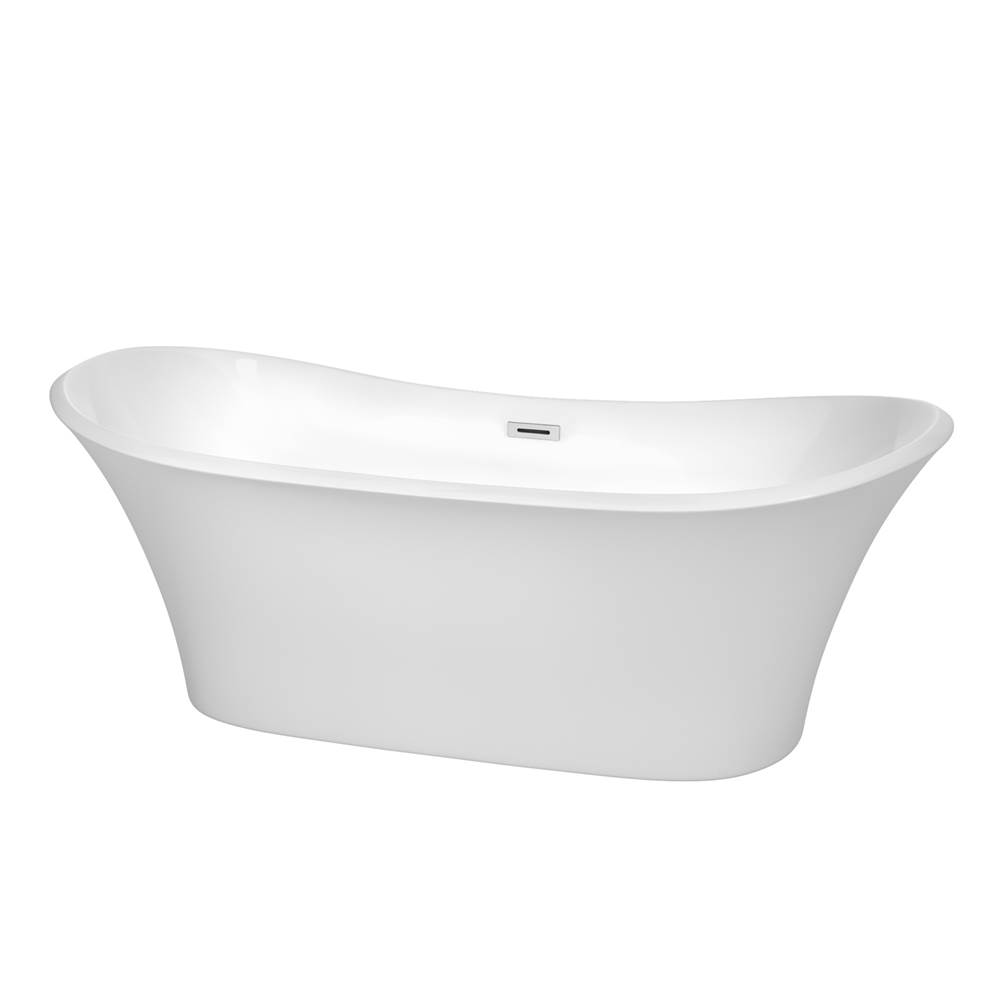 Wyndham Collection Bolera 71 Inch Freestanding Bathtub in White with Polished Chrome Drain and Overflow Trim