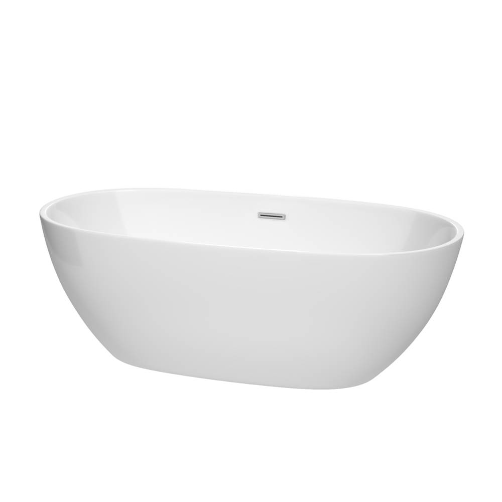 Wyndham Collection Juno 67 Inch Freestanding Bathtub in White with Polished Chrome Drain and Overflow Trim