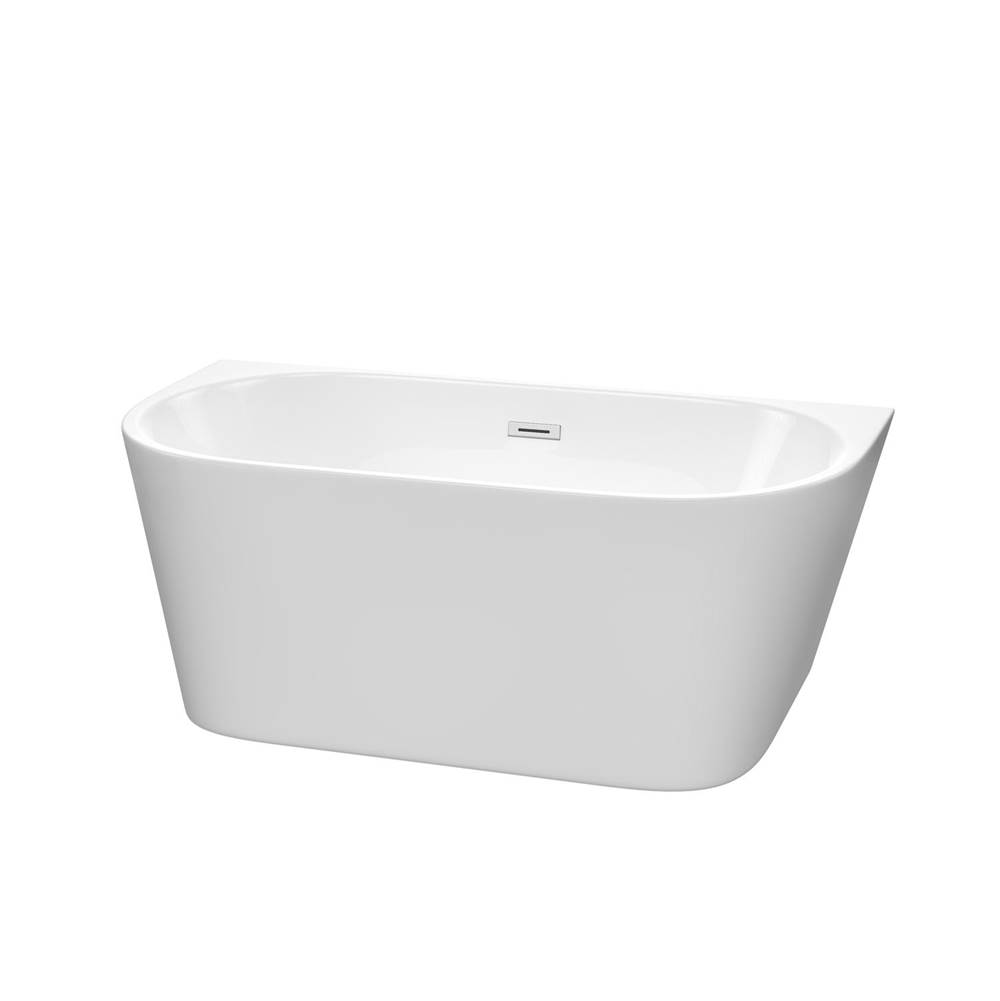 Wyndham Collection Callie 59 Inch Freestanding Bathtub in White with Polished Chrome Drain and Overflow Trim