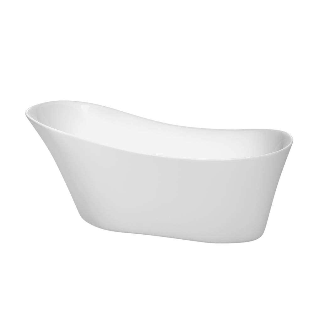 Wyndham Collection Janice 67 Inch Freestanding Bathtub in White with Matte Black Drain and Overflow Trim