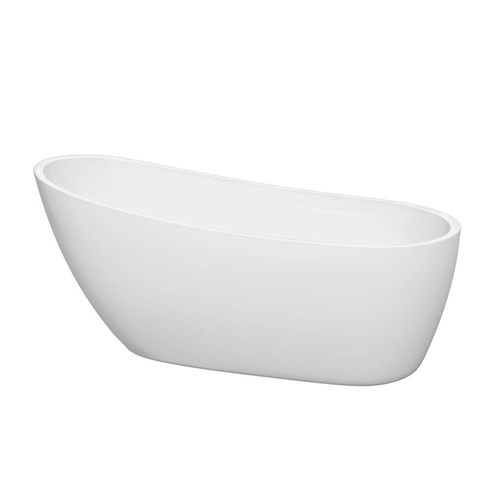 Wyndham Collection Florence 68 Inch Freestanding Bathtub in White with Polished Chrome Drain and Overflow Trim
