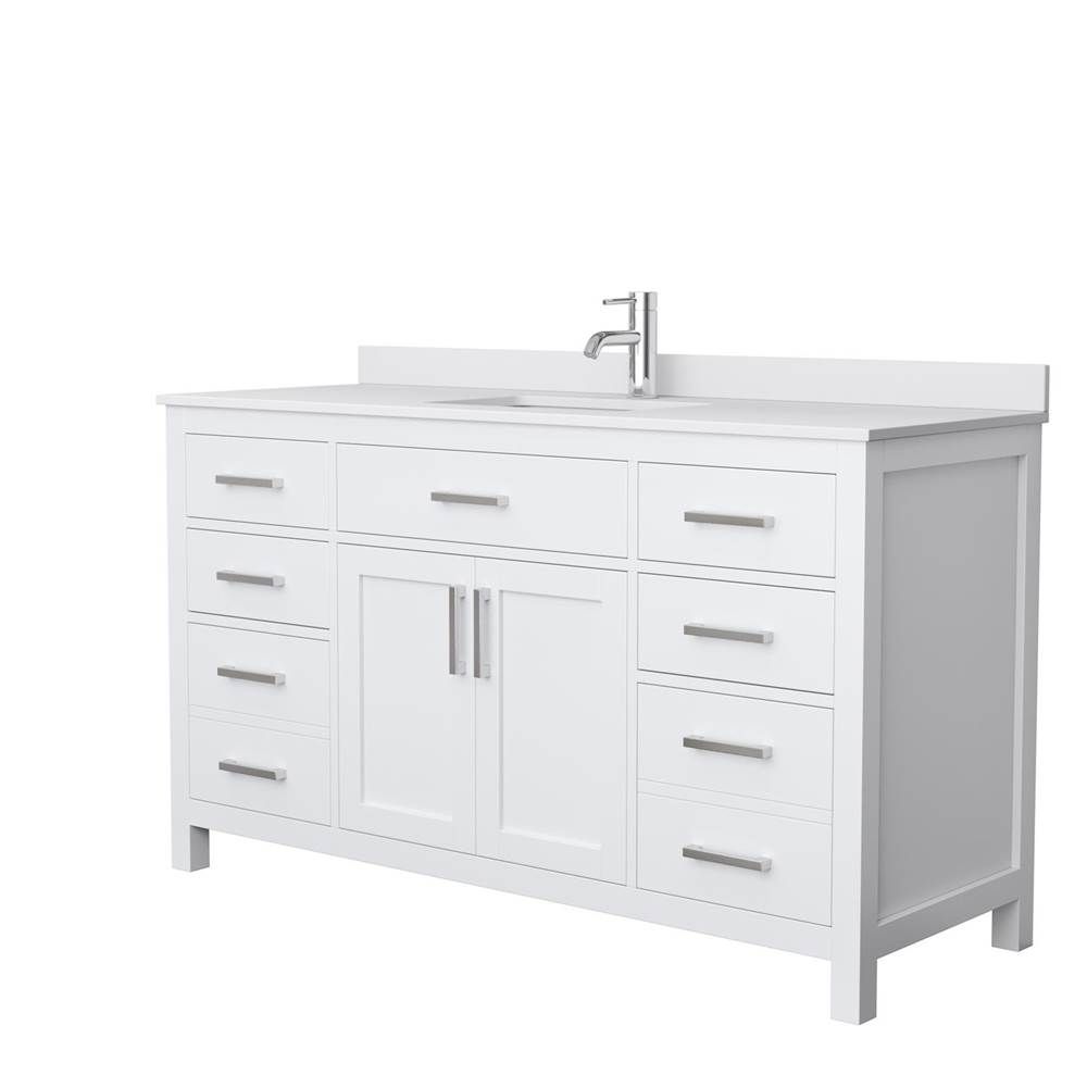 Wyndham Collection Beckett 60 Inch Single Bathroom Vanity in White, White Cultured Marble Countertop, Undermount Square Sink, No Mirror