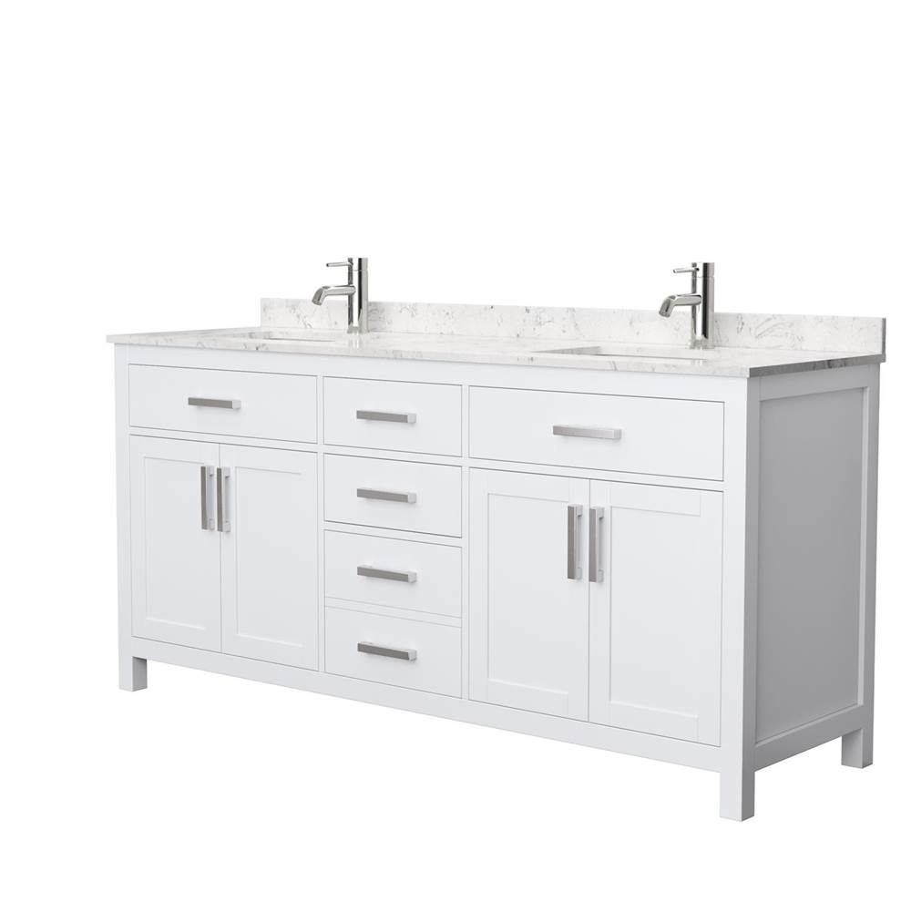 Wyndham Collection Beckett 72 Inch Double Bathroom Vanity in White, Carrara Cultured Marble Countertop, Undermount Square Sinks, No Mirror