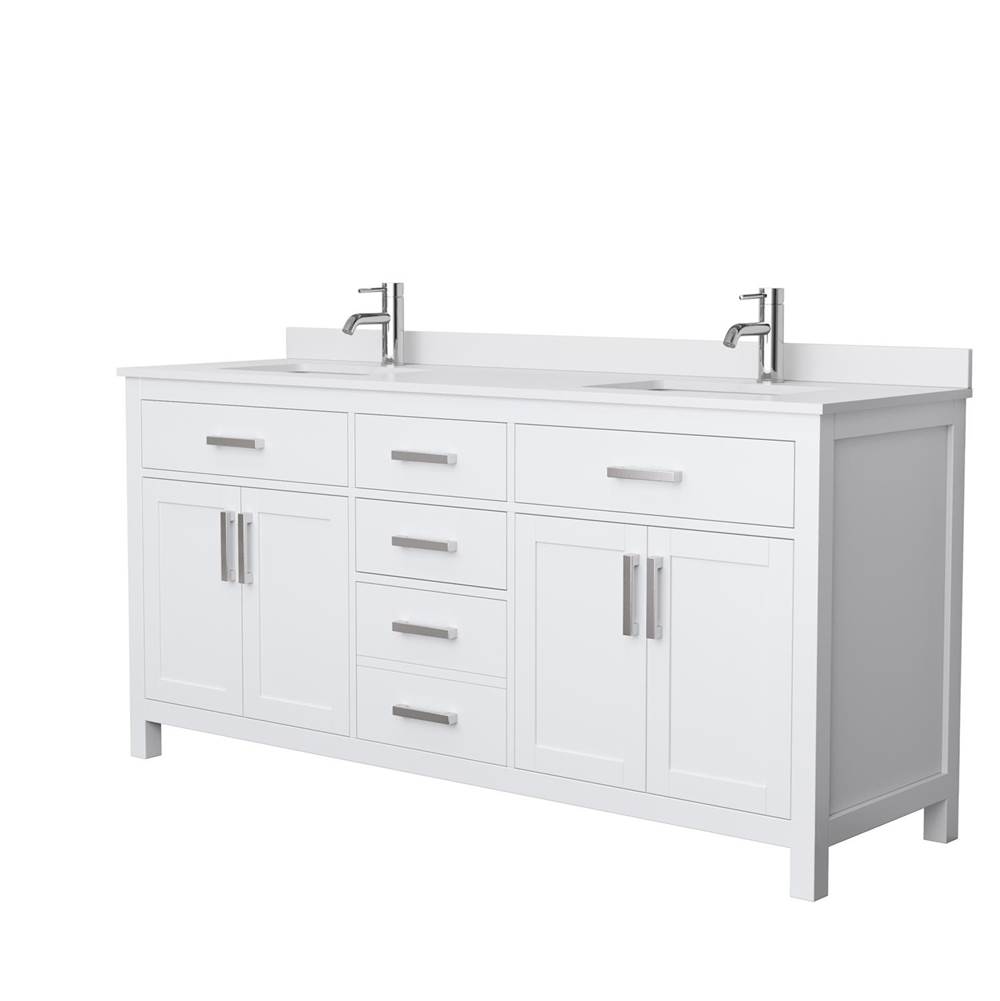 Wyndham Collection Beckett 72 Inch Double Bathroom Vanity in White, White Cultured Marble Countertop, Undermount Square Sinks, No Mirror