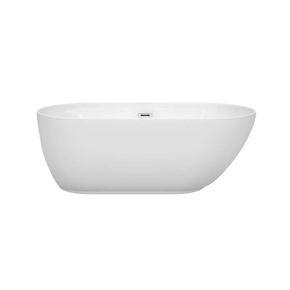 Wyndham Collection Melissa 60 Inch Freestanding Bathtub in White with Polished Chrome Drain and Overflow Trim