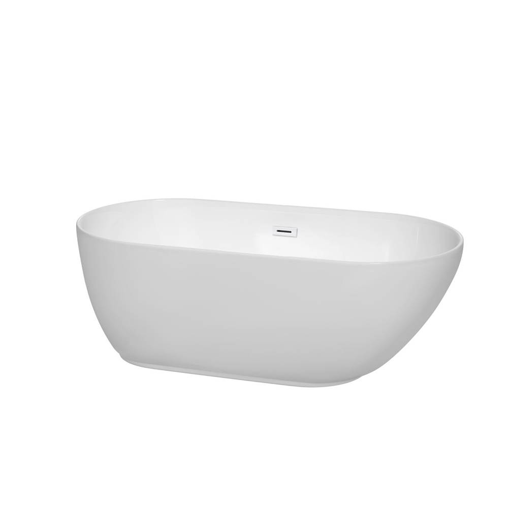 Wyndham Collection Melissa 60 Inch Freestanding Bathtub in White with Shiny White Drain and Overflow Trim