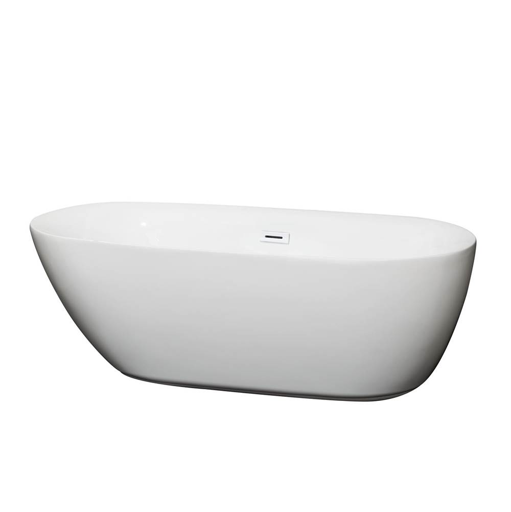 Wyndham Collection Melissa 65 Inch Freestanding Bathtub in White with Shiny White Drain and Overflow Trim