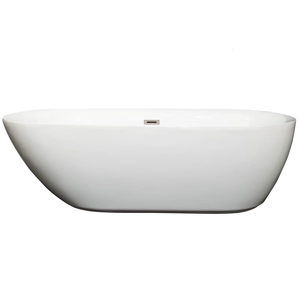 Wyndham Collection Melissa 71 Inch Freestanding Bathtub in White with Brushed Nickel Drain and Overflow Trim